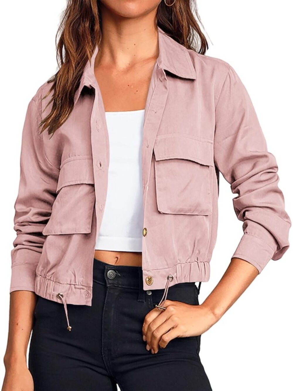 〽️Pink Women's Cropped Lightweight Utility Anorak Jacket with Pockets